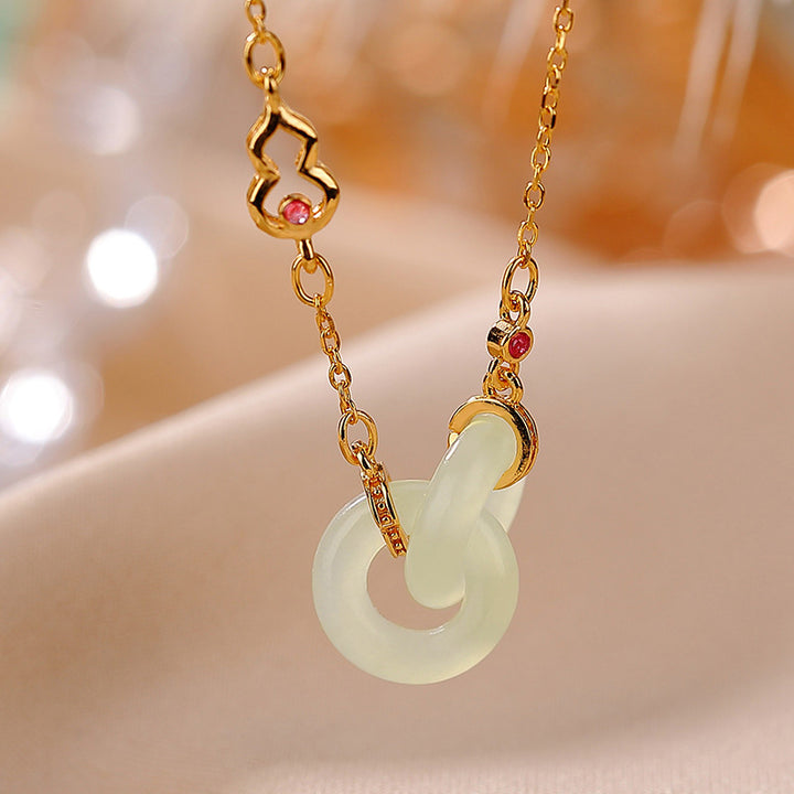 925 Sterling Silver Round Jade Luck Prosperity Necklace Chain Pendant - Jade - Gold - image 6