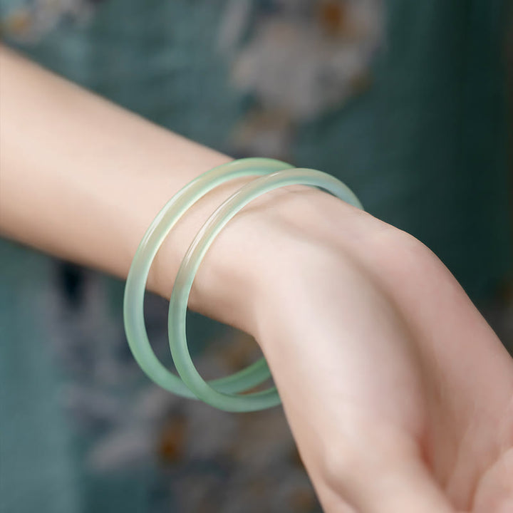 Buddha Stones Natural Green Chalcedony Strength Courage Cuff Bangle Bracelet - image 3
