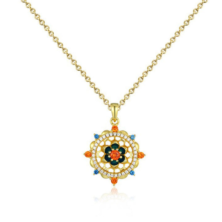 Buddha Stones 925 Sterling Silver Lotus Flower Colorful Zircon New Beginning Necklace Pendant - image 2