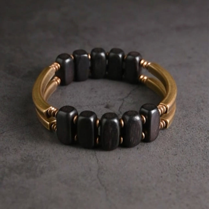 Buddha Stones Tibetan Ebony Wood Copper Balance Double Layer Bracelet