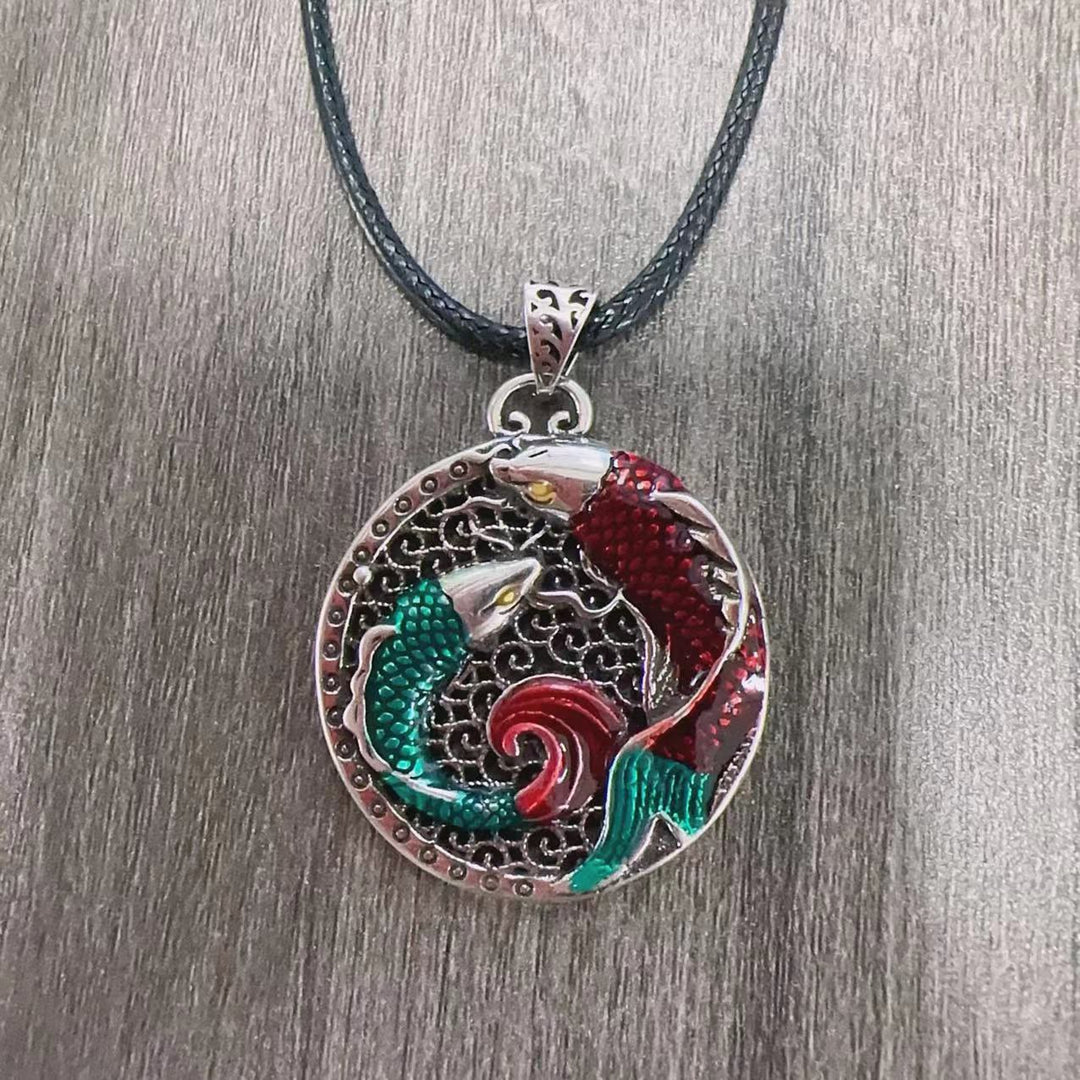 Buddha Stones Tibetan Copper Koi Fish Healing Necklace