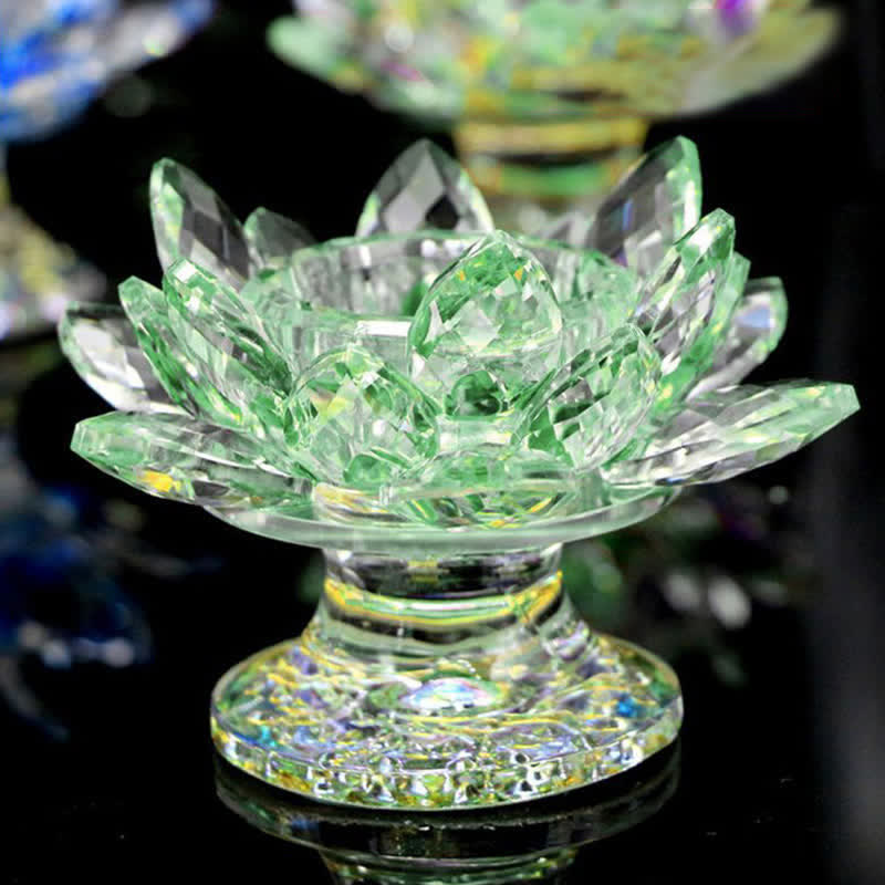 Lotus Flower Crystal Candle Holder Home Office Offering Decoration - Green - image 6