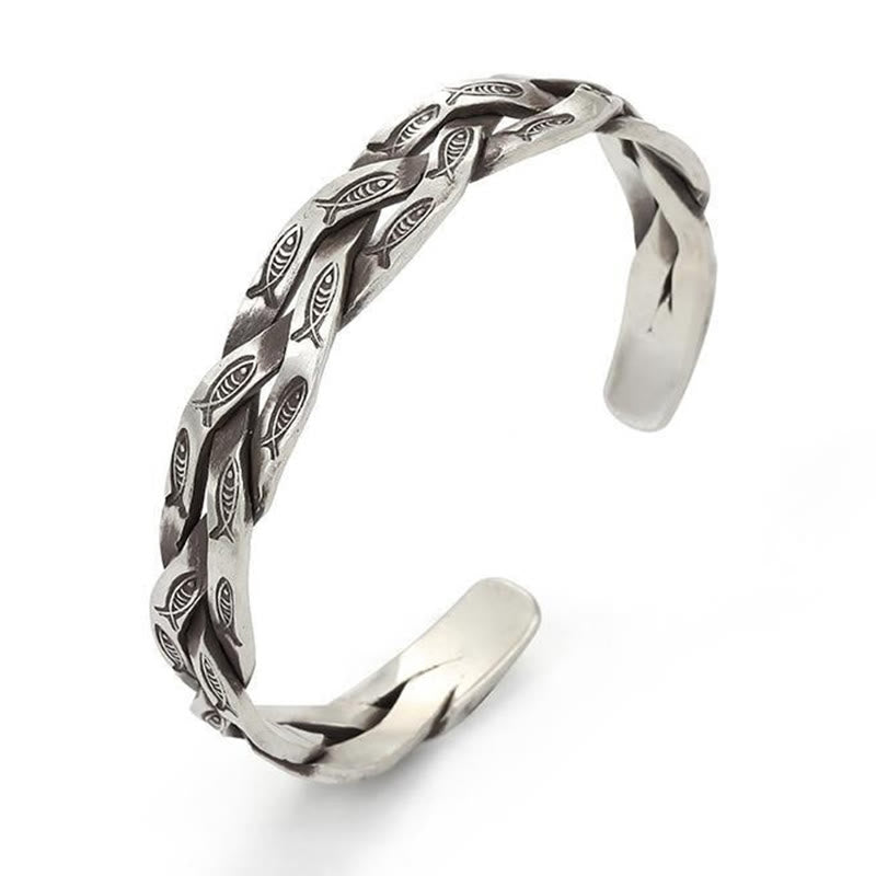Buddha Stones Koi Fish Twisted Design Luck Wealth Cuff Bracelet Bangle - image 2