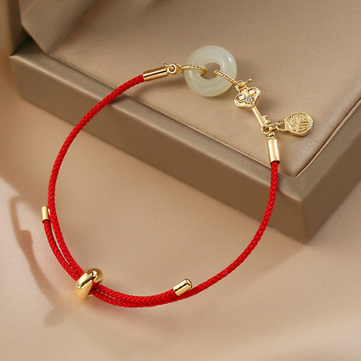 FREE Today: Attract Good Luck Hetian Jade Peace Buckle Red Rope Fortune Bracelet