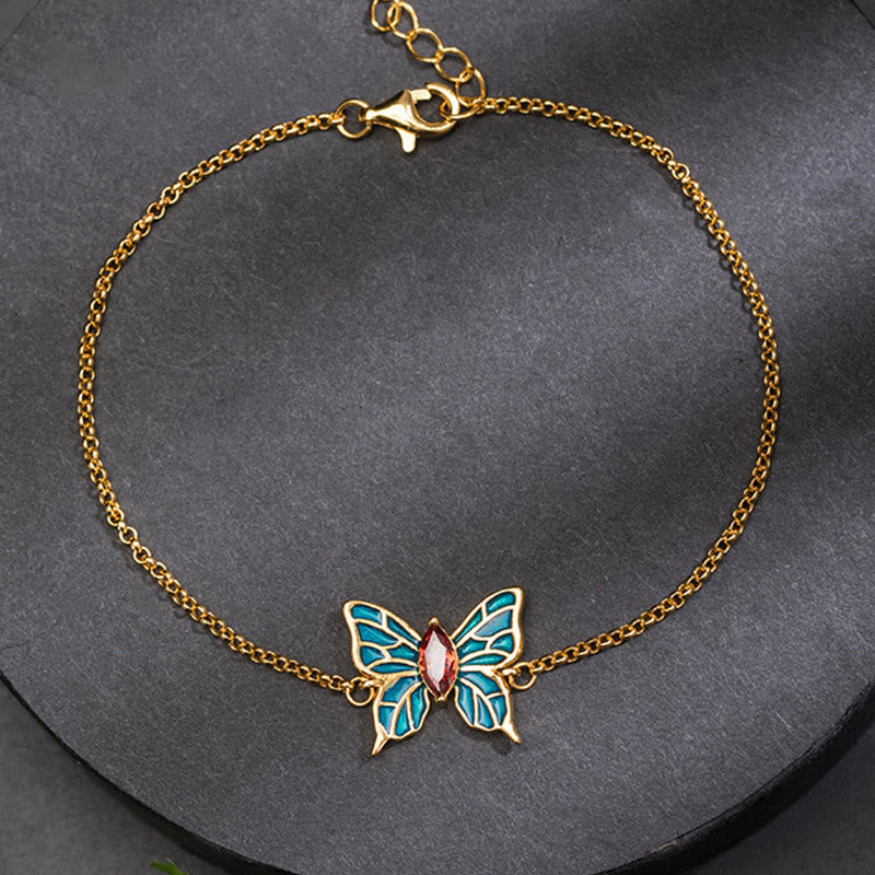 Buddha Stones 925 Sterling Silver Butterfly Zircon Love Chain Bracelet - image 1