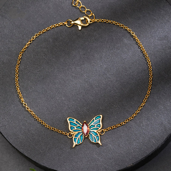 Buddha Stones 925 Sterling Silver Butterfly Zircon Love Chain Bracelet - image 1