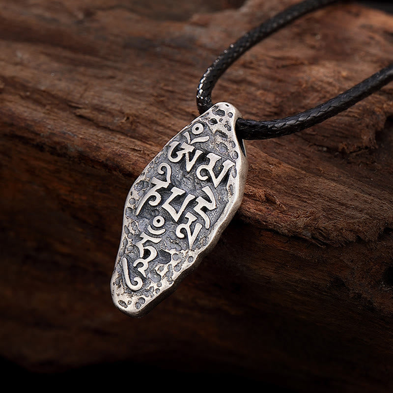 Buddha Stones Tibetan 925 Sterling Silver Om Mani Padme Hum Dorje Vajra Engraved Strength Necklace Pendant - Om Mani Padme Hum(Love♥Focus) - image 1
