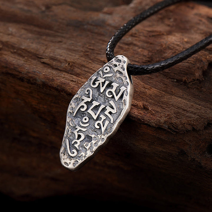 Buddha Stones Tibetan 925 Sterling Silver Om Mani Padme Hum Dorje Vajra Engraved Strength Necklace Pendant - Om Mani Padme Hum(Love♥Focus) - image 1
