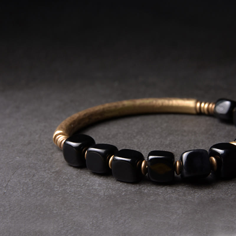 Buddha Stones Black Obsidian Crystal Copper Strength Couple Bracelet