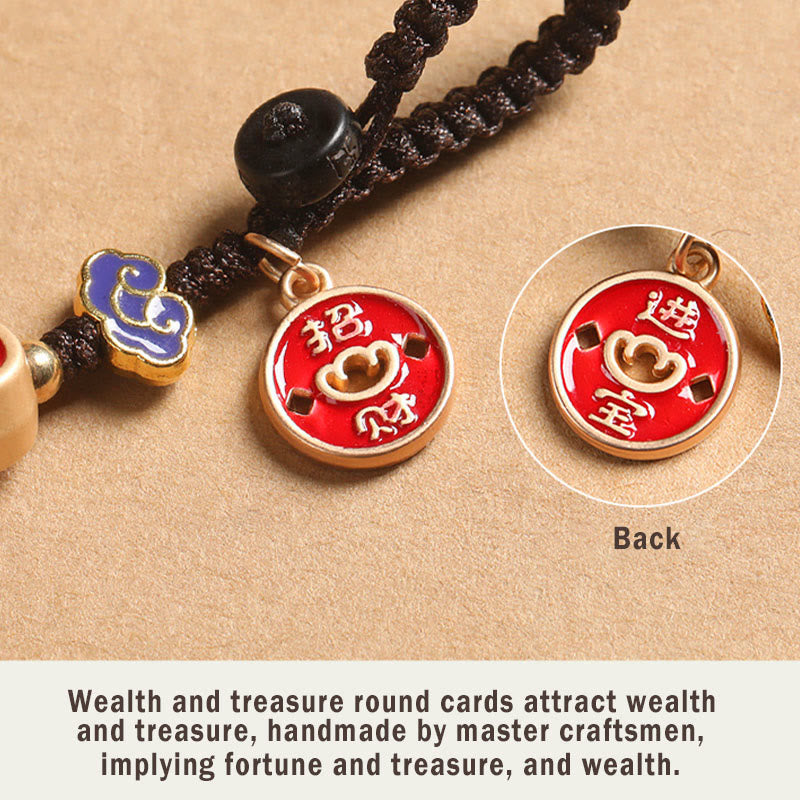 Buddha Stones Ebony Wood Lucky Cat Auspicious Cloud Peace Key Chain Phone Hanging Decoration - image 14