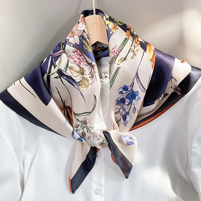 Buddha Stones Pastoral Scene Hot Air Balloon Spring Blossom 100% Mulberry Silk Neck Hair Scarf - image 30