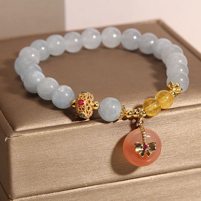 Buddha Stones Natural Aquamarine Yanyuan Agate Peace Buckle Citrine Healing Bracelet