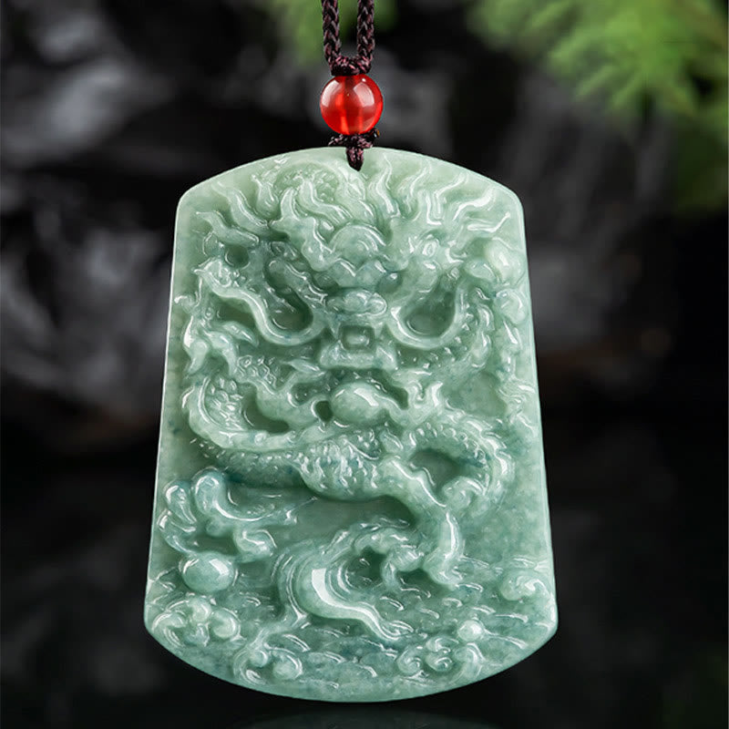 Buddha Stones Natural Jade Chinese Zodiac Dragon Sea Luck String Necklace Pendant - image 5