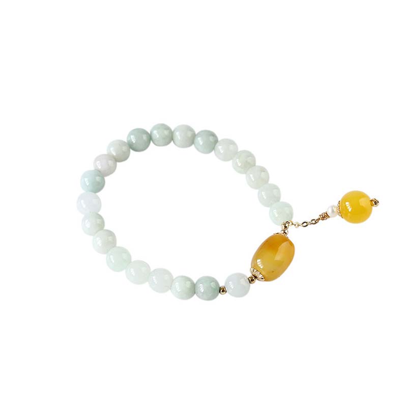 Buddha Stones Natural White Jade Agate Protection Bracelet