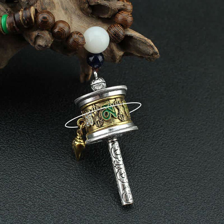 Buddha Stones Tibetan Om Mani Padme Hum Prayer Wheel Rotation Vajra Wood Necklace Pendant - image 7