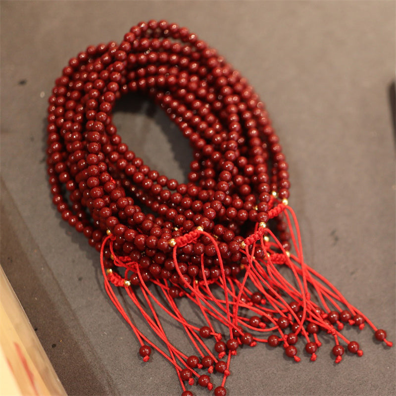 Buddha Stones Natural Cinnabar Blessing Red String Braided Bracelet Anklet