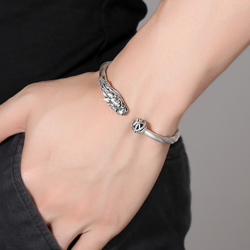 Buddha Stones 999 Sterling Silver Year of the Dragon Luck Strength Metal Cuff Bracelet Bangle - image 5
