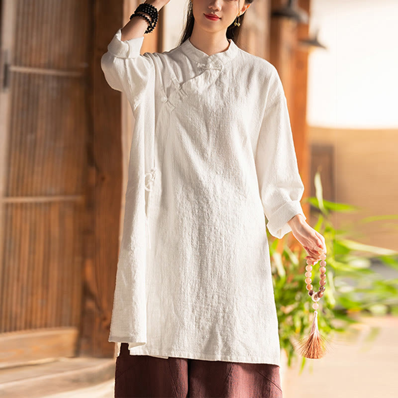 Buddha Stones Vintage Cotton Linen Blouse Women Long Sleeve Shirt Chinese Hanfu Top