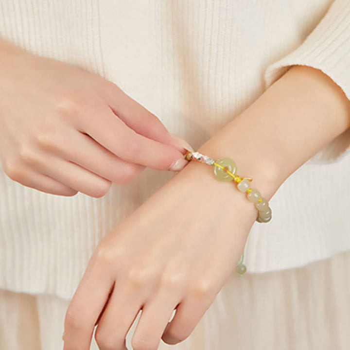 925 Sterling Silver Hetian Jade Peace Buckle Beaded Luck Happiness Charm Bracelet - image 5