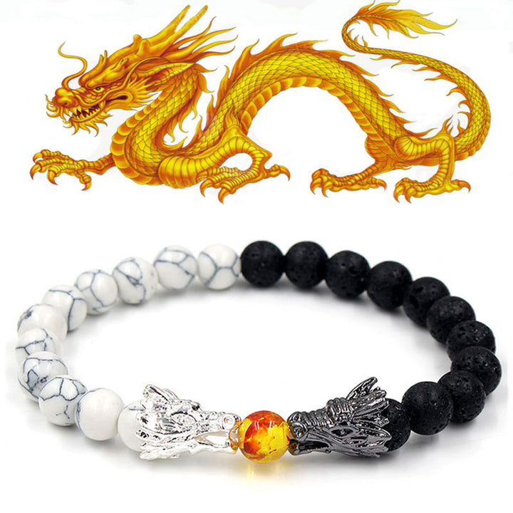 Buddha Stones White Turquoise Lava Rock Dragon Blessing Beaded Bracelet - image 0