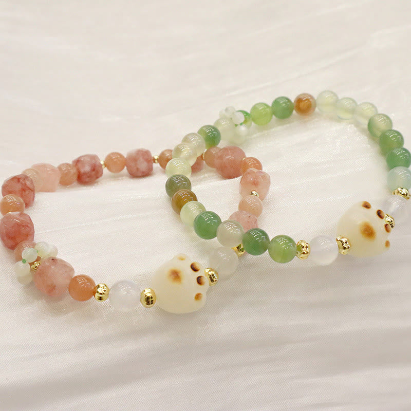Buddha Stones Green Agate Sun Stone Cat's Eye Bodhi Seed Cat Paw Support Bracelet - image 2
