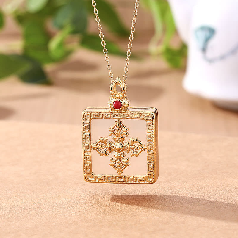 Buddha Stones 24K Gold Plated Copper Double Dorje Protection Luck Necklace Pendant - image 4