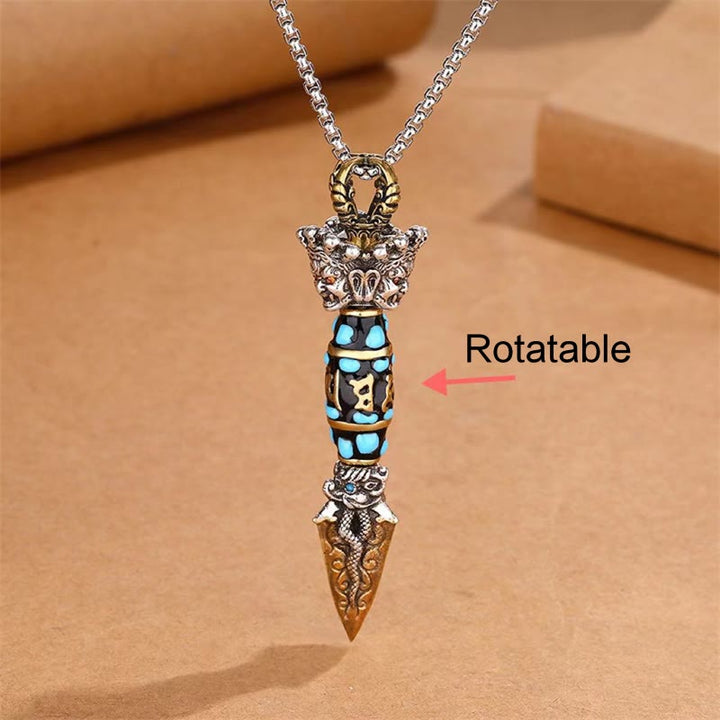 Buddha Stones Tibet Om Mani Padme Hum Dzi Bead Dorje Vajra Pattern Wealth Rotatable Necklace Pendant - image 5