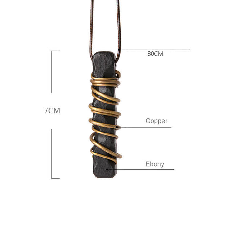 Buddha Stones Tibet Ebony Wood Copper Balance Peace Necklace Pendant - image 14