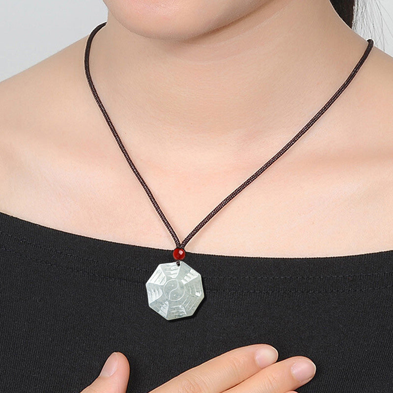 Natural Jade Bagua Yin Yang Luck Necklace Pendant - image 3