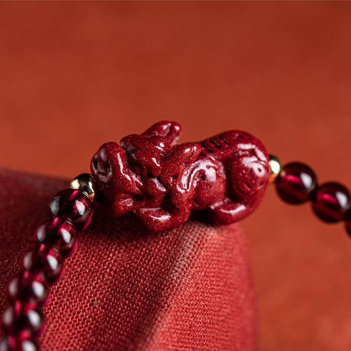 Buddha Stones Garnet Cinnabar PiXiu Blessing Calm String Bracelet