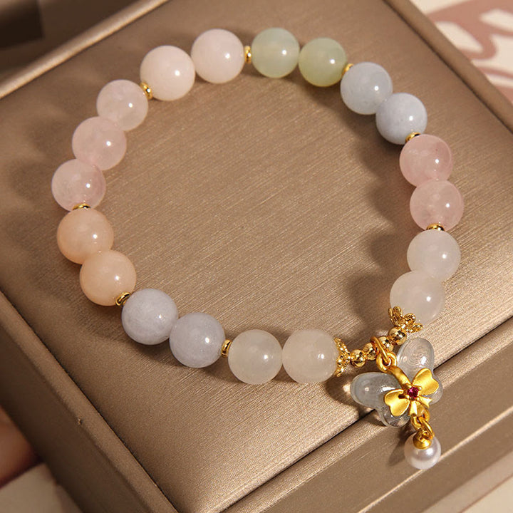 Buddha Stones Natural Morganite Confidence Butterfly Charm Bracelet