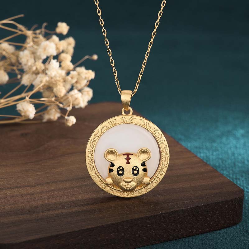 White Jade Year of the Tiger Blessing Necklace - White Jade - image 1
