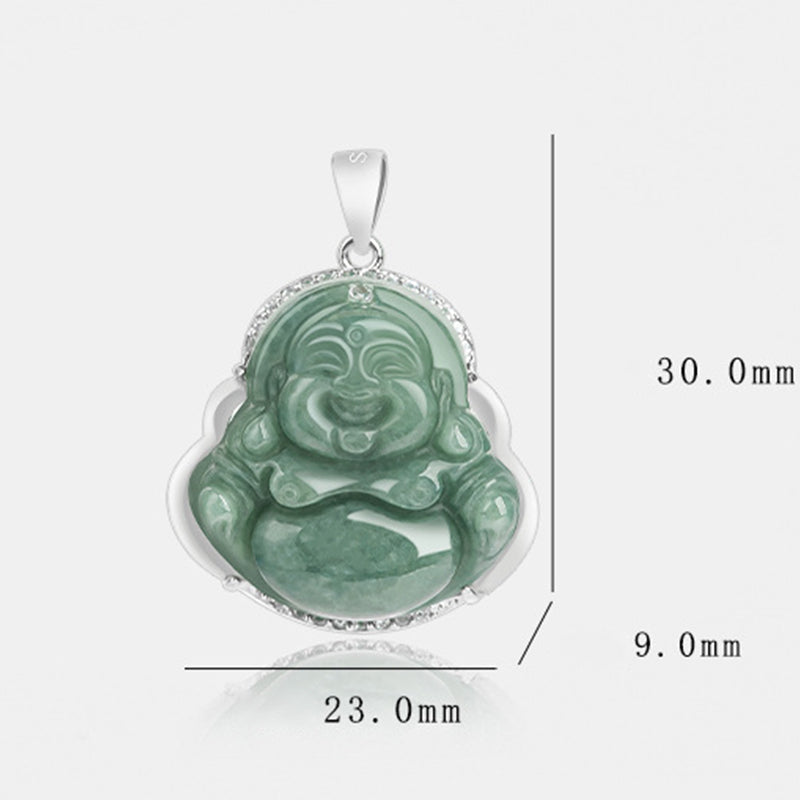 Buddha Stones 925 Sterling Silver Laughing Buddha Jade Abundance Necklace Chain Pendant - image 12