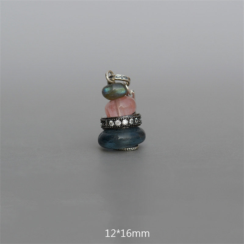Buddha Stones Zen Cairn Labradorite Various Crystals Calm Pendant Necklace - Black Glitter Stone&Pink Crystal&Glass Bead Pendant 12*16mm - image 21