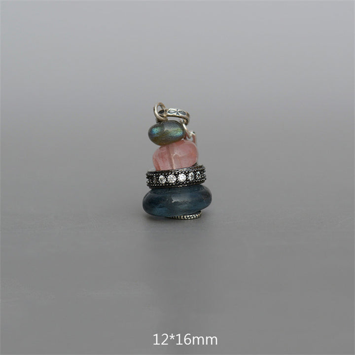 Buddha Stones Zen Cairn Labradorite Various Crystals Calm Pendant Necklace - Black Glitter Stone&Pink Crystal&Glass Bead Pendant 12*16mm - image 21