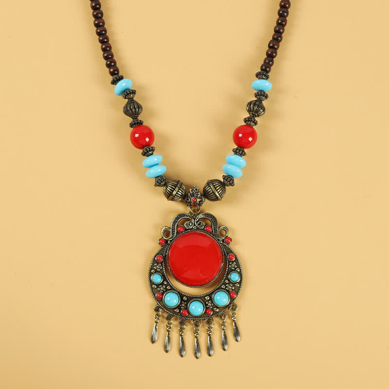 Tibetan Retro Beads Tassel Hair Decoration Hair Accessories - Tassel-Red - image 8