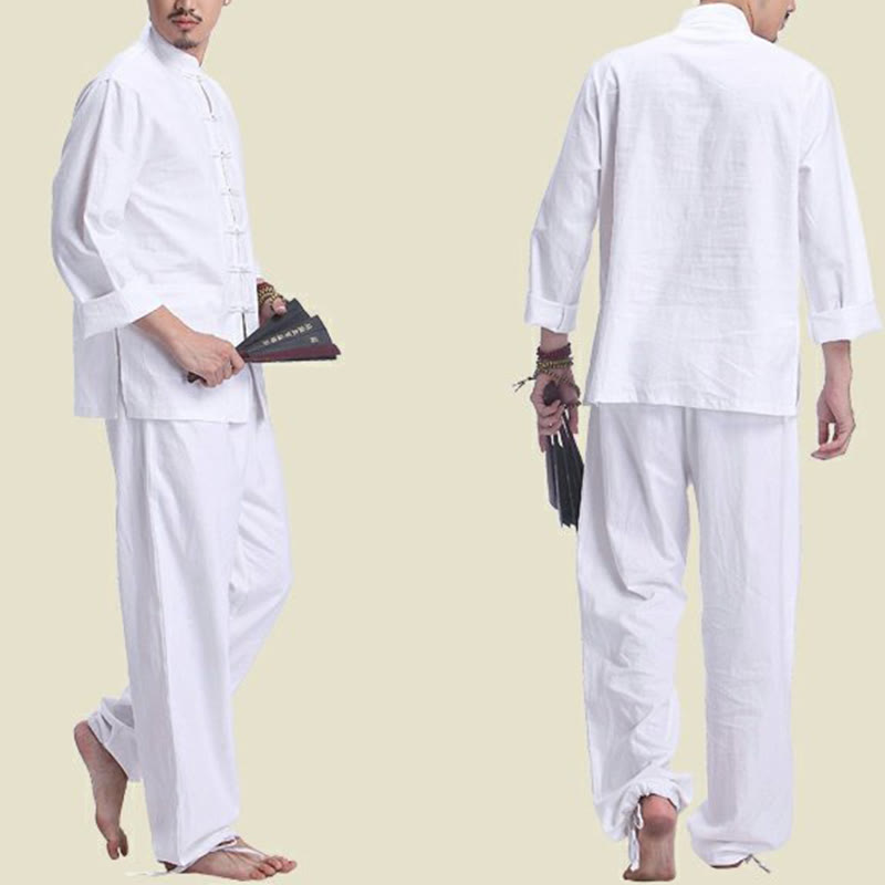 Buddha Stones Chinese Frog Button Design Meditation Prayer Cotton Linen Spiritual Zen Practice Yoga Clothing Men's Set - image 10