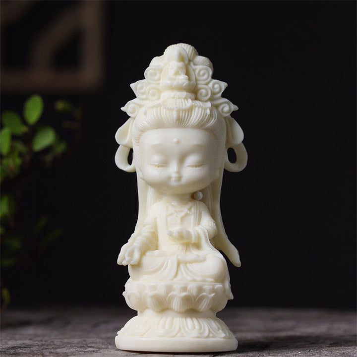 Buddha Stones Mini Ivory Fruit Kwan Yin Avalokitesvara Lotus Wealth Desk Decoration - image 2
