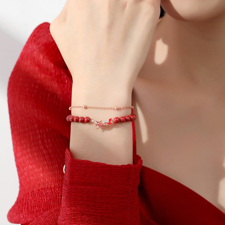 Buddha Stones 925 Sterling Silver Lucky Koi Fish Cinnabar Zircon Prosperity Double Layer Chain Bracelet - image 4