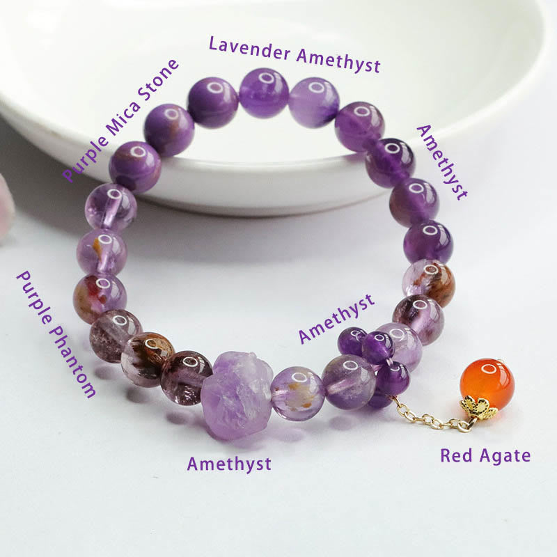 Buddha Stones Natural Amethyst Purple Phantom Gemstone Spiritual Awareness Bracelet