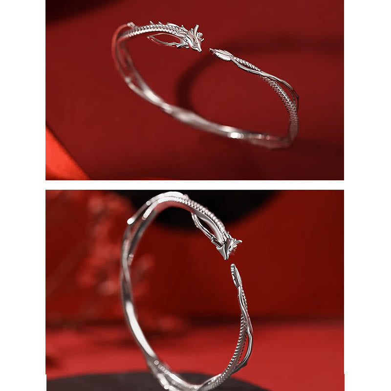 Buddha Stones 925 Sterling Silver Year of the Dragon Design Luck Metal Cuff Bracelet Bangle - image 5