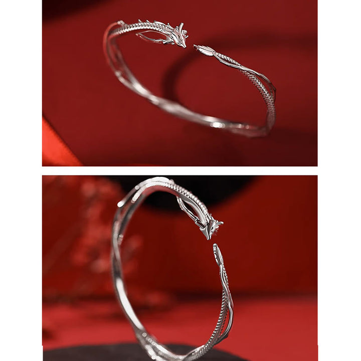 Buddha Stones 925 Sterling Silver Year of the Dragon Design Luck Metal Cuff Bracelet Bangle - image 5