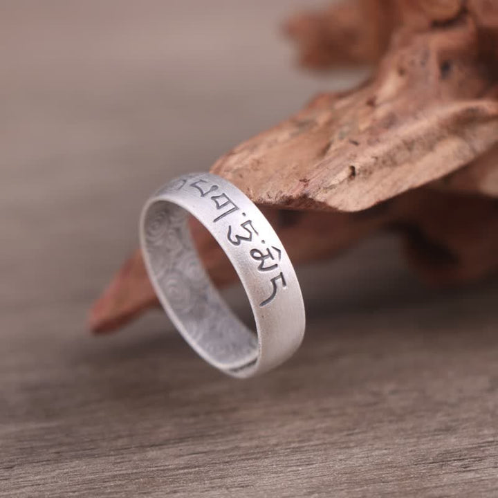 Buddha Stones 999 Sterling Silver Lotus Elephant Six True Words Blessing Ring - Six True Words 'Om Mani Padme Hum'  SYMBOL - 5.5g - image 9