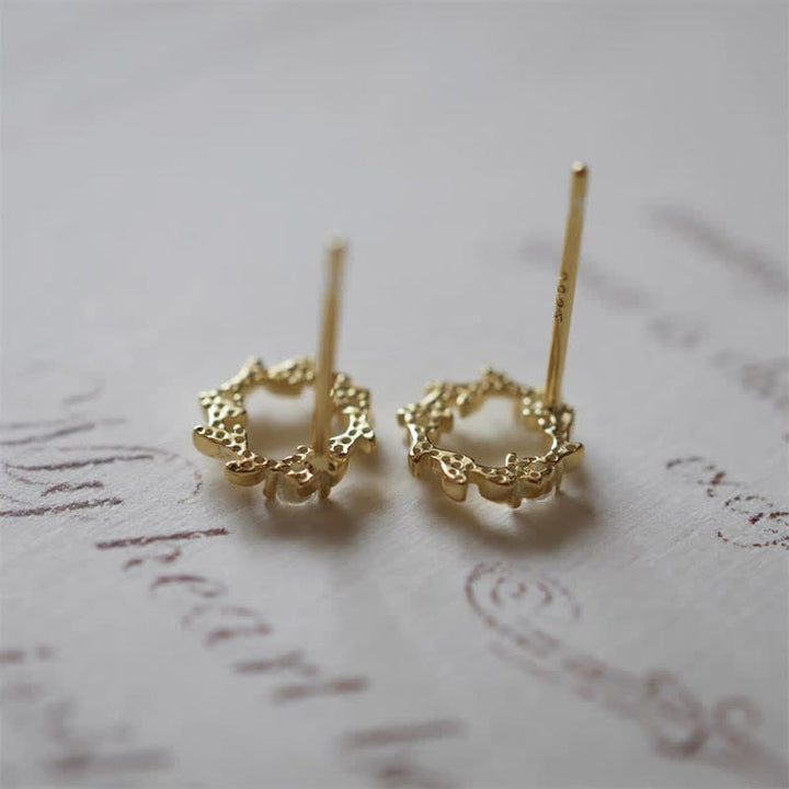 Buddha Stones 925 Sterling Silver Tiny Wreath Stud Blessing Flower Earrings - image 6