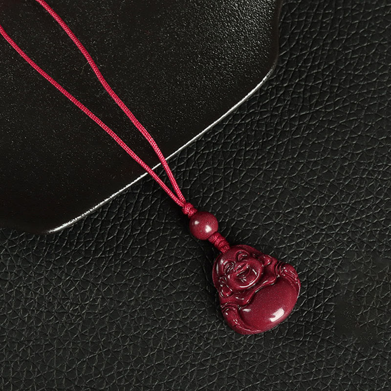 Buddha Stones Laughing Buddha Cinnabar Blessing Necklace Pendant Phone Hanging Decoration Key Chain - Phone Hanging Decoration - Red - image 6