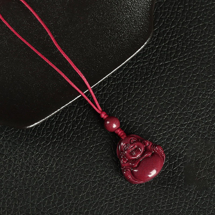 Buddha Stones Laughing Buddha Cinnabar Blessing Necklace Pendant Phone Hanging Decoration Key Chain - Phone Hanging Decoration - Red - image 6