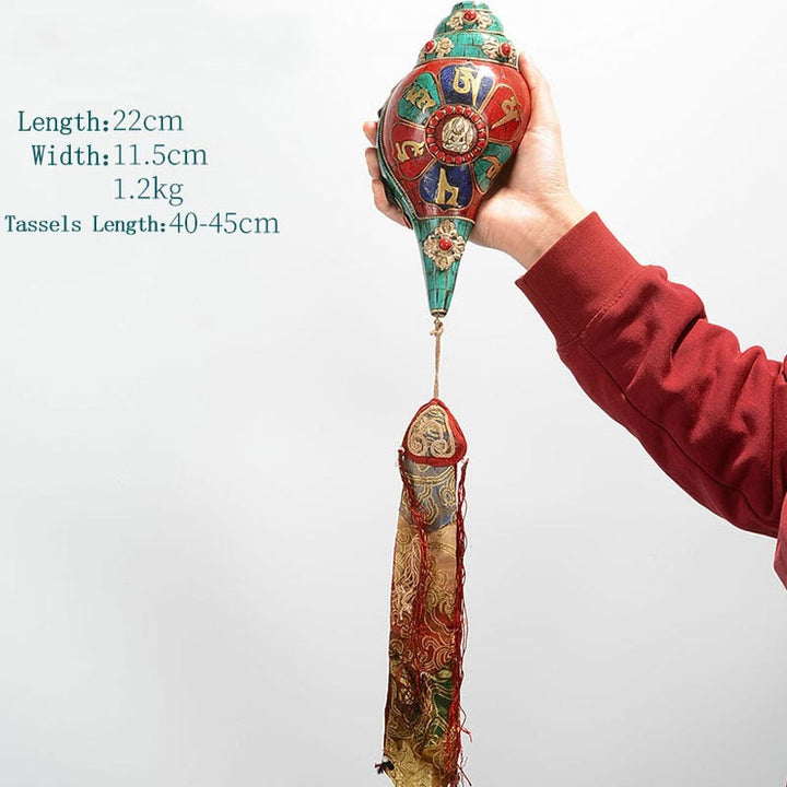 Tibetan Handmade Shankha Om Mani Padme Hum Buddha Avalokitesvara Turquoise Conch Shell Positive Decoration - Om Mani Padme Hum 22*11.5cm - image 23