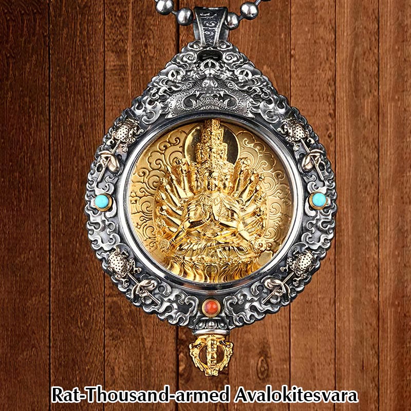 Buddha Stones Chinese Zodiac Natal Buddha Thangka Nine Palaces Eight Diagrams Wealth Rotatable Necklace Pendant - Rat-Thousand-armed Avalokitesvara - image 1