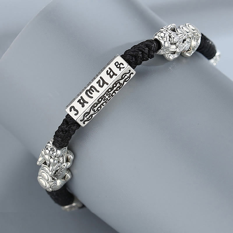 Buddha Stones Double PiXiu Feng Shui Copper Coin Om Mani Padme Hum String Bracelet - image 1