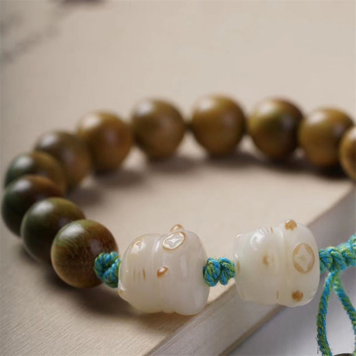 Buddha Stones Green Sandalwood Bodhi Seed Lucky Cat Positive Bracelet - image 4